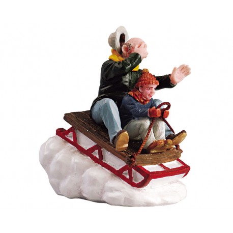 Lemax figurine Enfant et papy sur luge