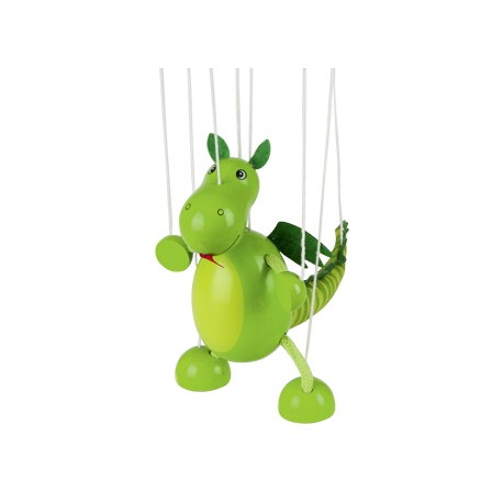 Marionnette à fil dinosaure en bois vert 16 cm