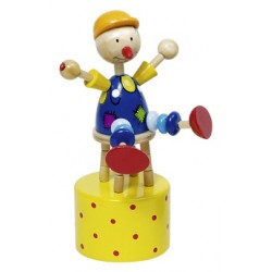 Figurine articulée clown en bois jaune 12 cm
