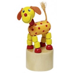 Figurine articulée chien en bois jaune 11 cm