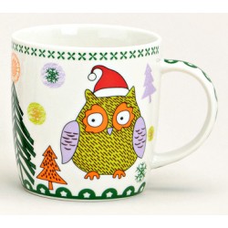 Tasse hibou vert Noël porcelaine 30 cl