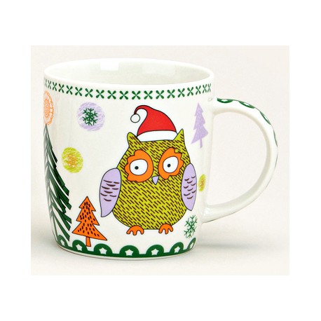 Tasse hibou vert Noël porcelaine 30 cl