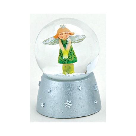 Boule à neige Ange vert résine 6 cm