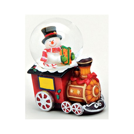 Boule à neige Bonhomme de neige train résine 7 cm
