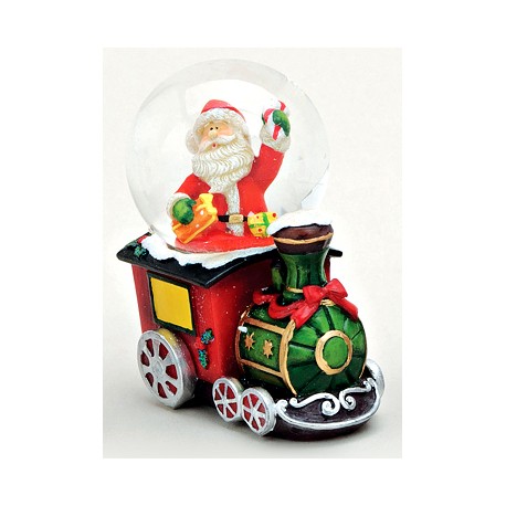 Boule à neige Père Noël train résine 7 cm