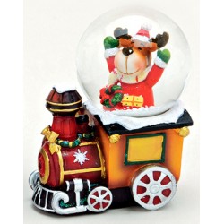 Boule à neige renne train résine 7 cm