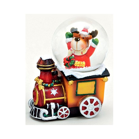 Boule à neige renne train résine 7 cm
