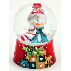 Boule à neige Bonhomme de neige sucre d'orge résine 8 cm
