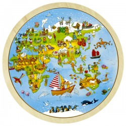 Puzzle enfant en bois recto verso tour du monde 57 pièces