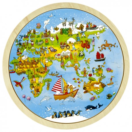 Puzzle enfant en bois recto verso tour du monde 57 pièces