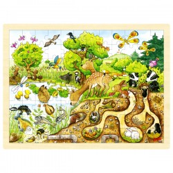 Puzzle cadre enfant en bois animaux forêt 96 pièces