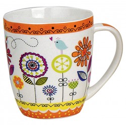 Tasse fleurs orange porcelaine 35 cl