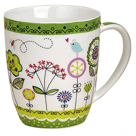 Tasse fleurs vert porcelaine 35 cl