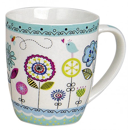 Tasse fleurs bleu porcelaine 35 cl