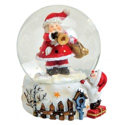 Boule à neige Père Noël trompette résine 6 cm
