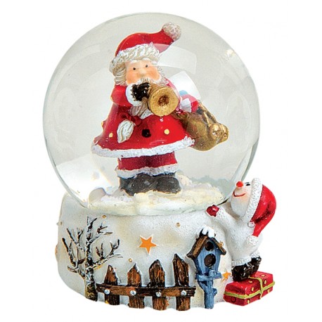 Boule à neige Père Noël trompette résine 6 cm