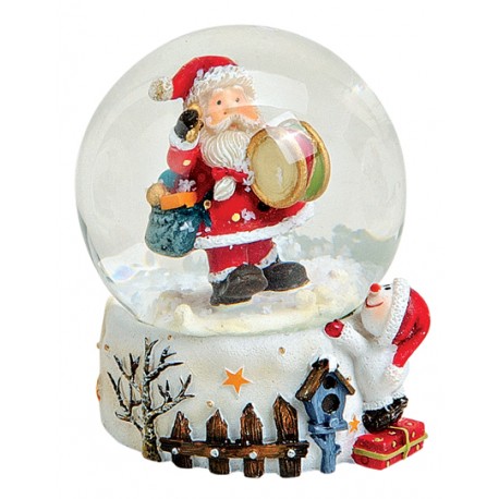 Boule à neige Père Noël tambour résine 6 cm