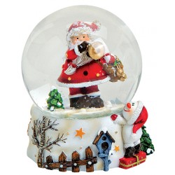 Boule à neige Père Noël trompette résine 8 cm
