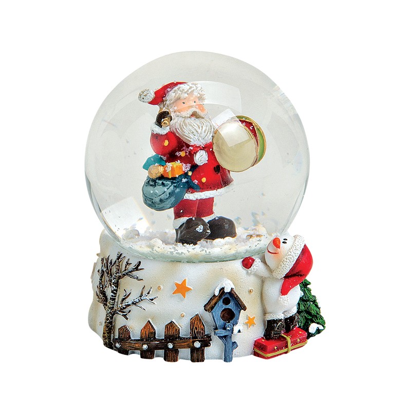 1305 boule a neige pere noel tambour resine 8 cm