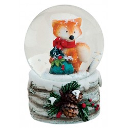Boule à neige Renard Noël rouge résine 6 cm