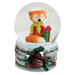 Boule à neige Renard Noël jaune résine 6 cm