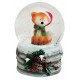 Boule à neige Renard Noël vert résine 6 cm