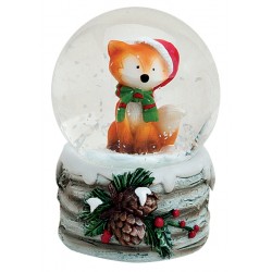 Boule à neige Renard Noël vert résine 6 cm