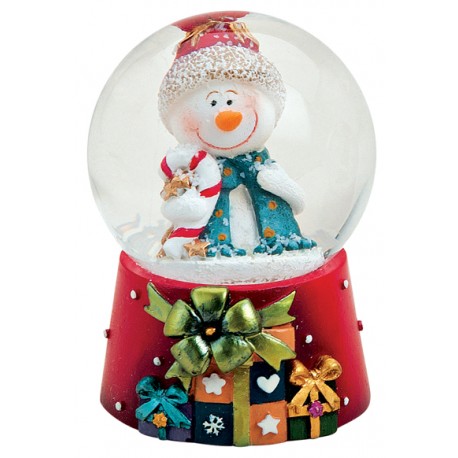 Boule à neige Bonhomme de Neige sucre d'orge résine 6 cm - La Magie des