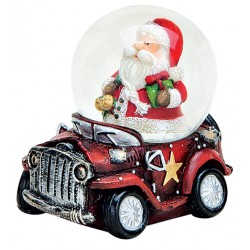 Boule à neige Père Noël voiture rouge 6 cm résine