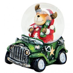 Boule à neige Noël renne voiture vert 6 cm résine