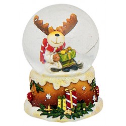 Boule à neige Noël Renne gros cadeau 6 cm résine