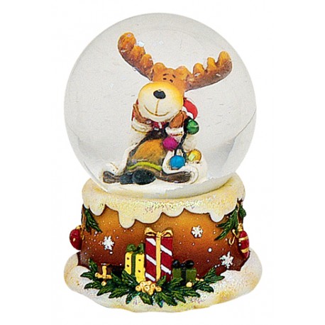 Boule à neige Noël Renne guirlande 6 cm résine