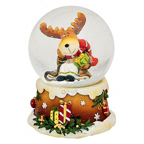 Boule à neige Noël Renne petit cadeau 6 cm résine