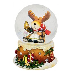 Boule à neige Noël Renne cloche 6 cm résine