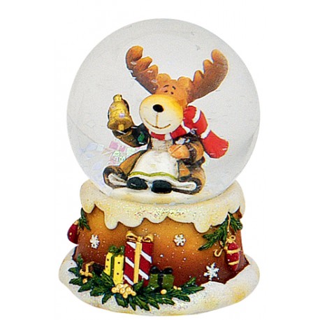 Boule à neige Noël Renne cloche 6 cm résine