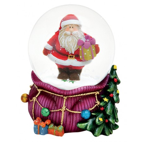 Boule à neige Père Noël hotte violet résine 6 cm