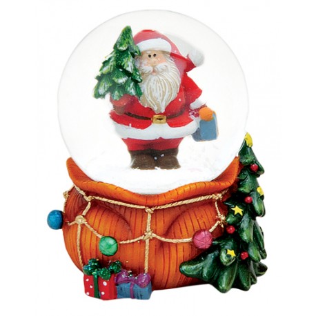Boule à neige Père Noël hotte orange résine 6 cm