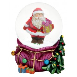 Boule à neige Père Noël hotte violet résine 9 cm