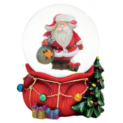 Boule à neige Père Noël hotte rouge résine 9 cm