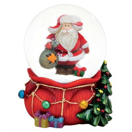 Boule à neige Père Noël hotte rouge résine 9 cm