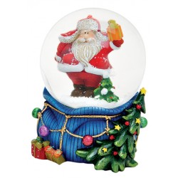 Boule à neige Père Noël hotte bleu résine 9 cm