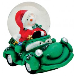 Boule à neige Bonhomme de neige voiture vert résine 6 cm
