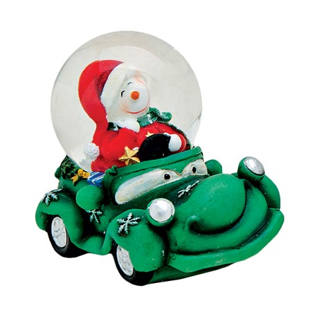 Boule à neige Bonhomme de neige voiture vert résine 6 cm