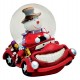 Boule à neige Bonhomme de neige voiture rouge résine 6 cm