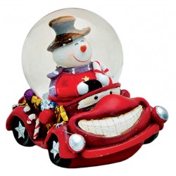 Boule à neige Bonhomme de neige voiture rouge résine 6 cm