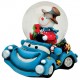 Boule à neige Bonhomme de neige voiture bleu résine 6 cm