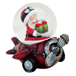 Boule à neige Père Noël avion rouge résine 6 cm