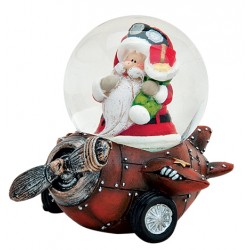 Boule à neige Père Noël avion marron résine 6 cm