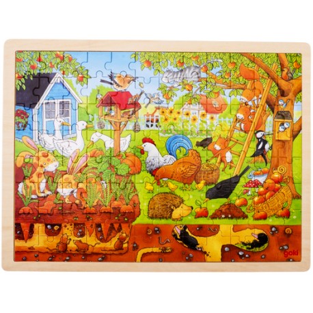 Puzzle cadre enfant en bois animaux du jardin 96 pièces