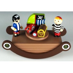 Boîte à musique bascule pirates marron en bois 17 cm